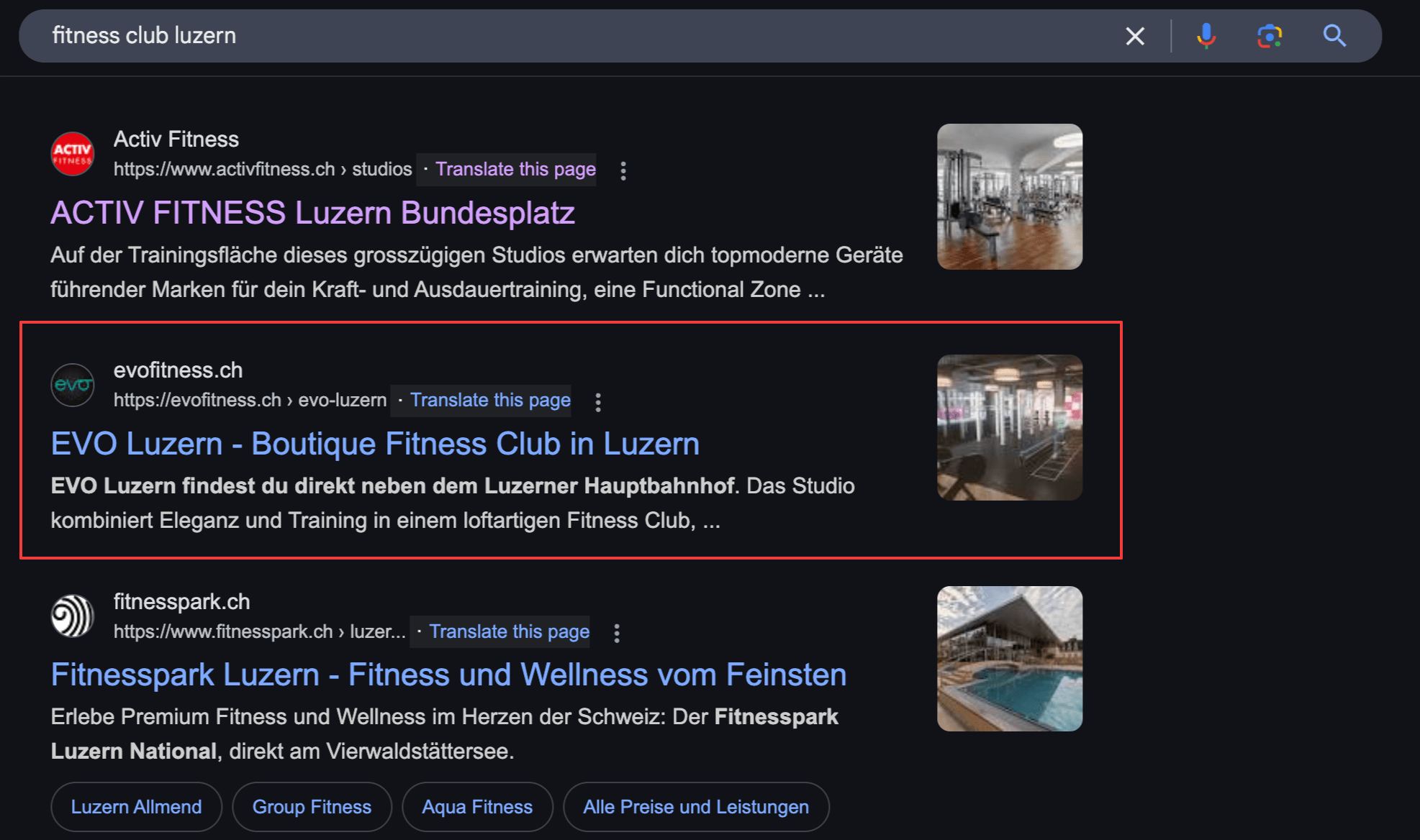 keyword fitness club Luzern