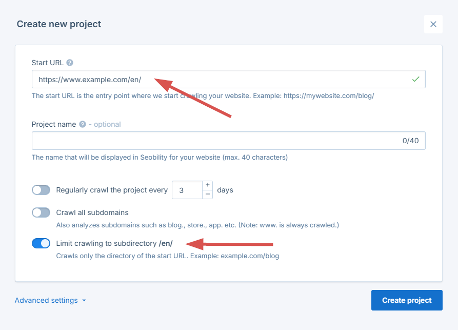 Limit crawling to subdirectory
