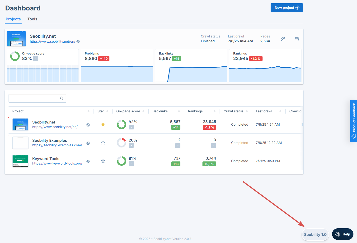 Seobility 1.0 button