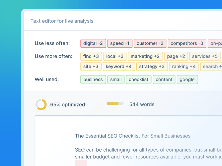 Seobility's TF*IDF content optimization tool